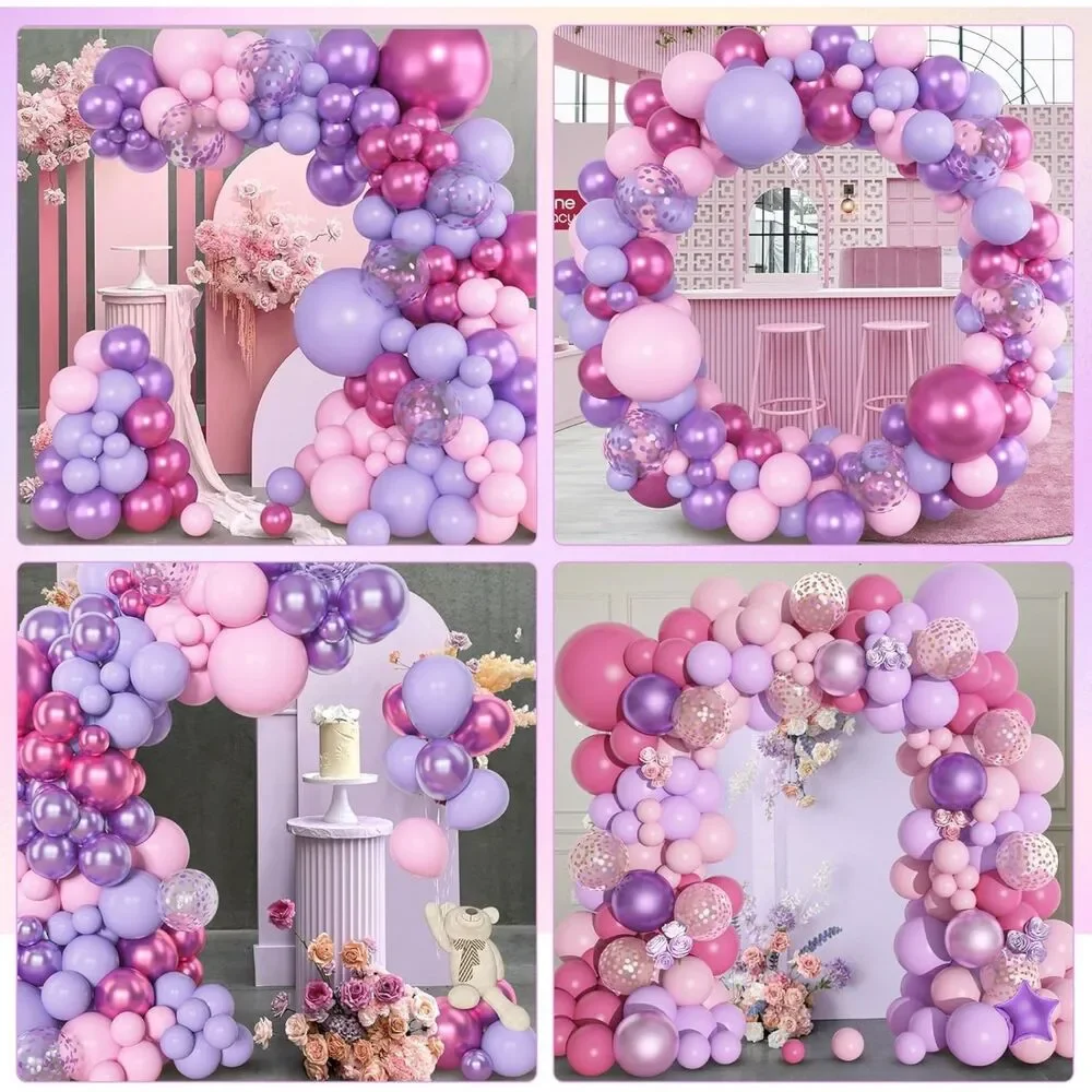 Amandir 153pcs Pink Purple Balloon Garland Arch Metallic Confetti Party Decor